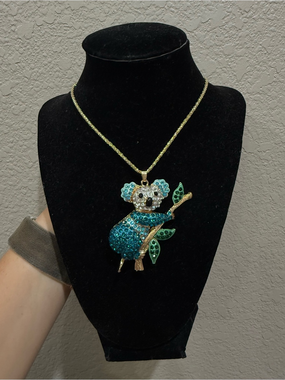 Betsey Johnson Teal and Green Koala Crystal Pendant Necklace